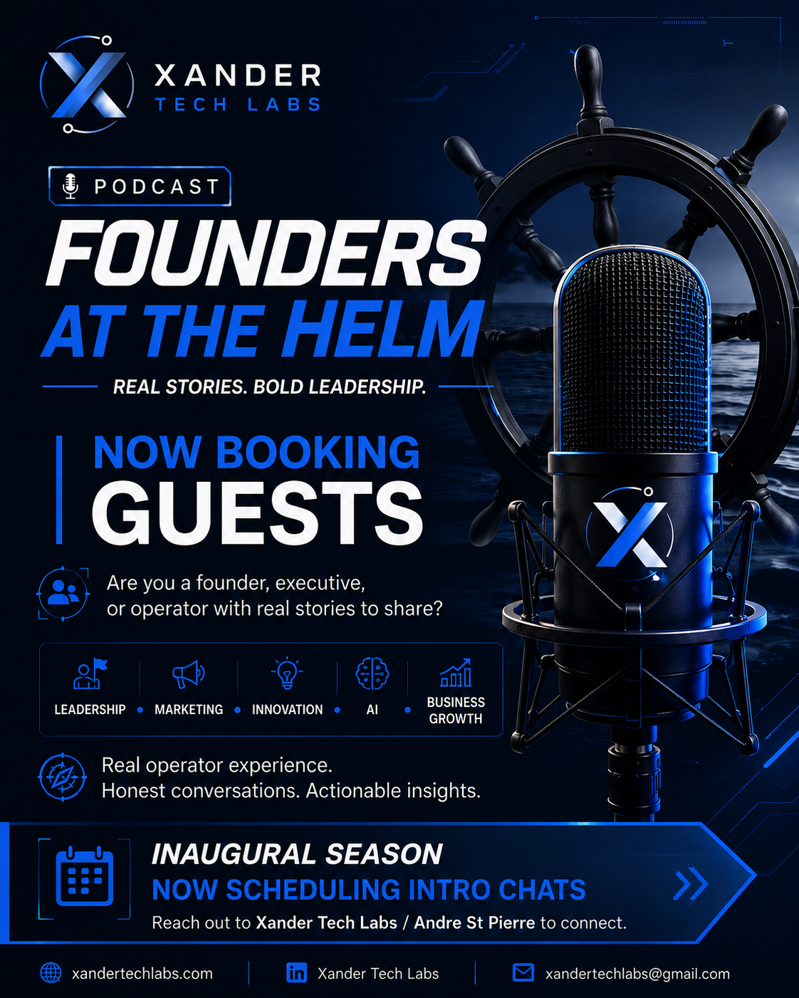 Founders at the Helm — Now Booking Guests